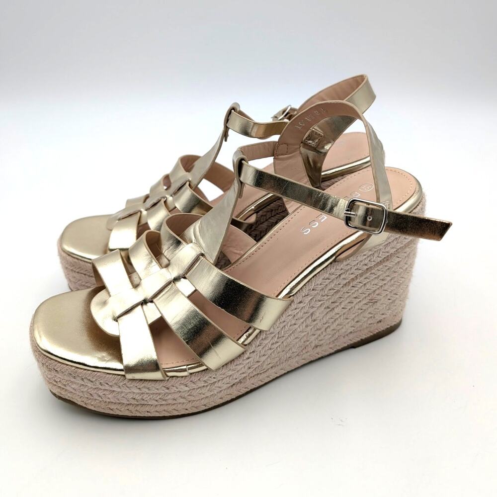 Berness Lotus Espadrille Wedge Platform Sandals Women's Gold Size US8.5 EU39